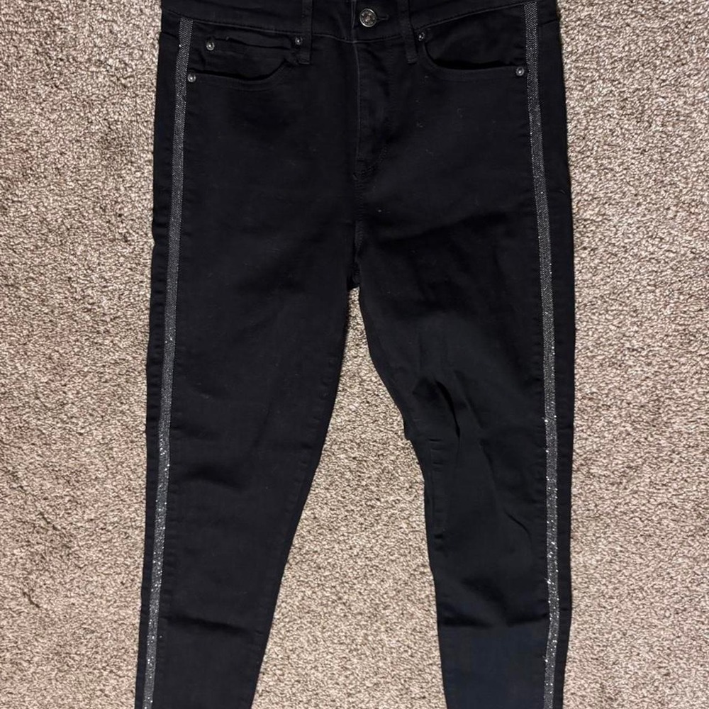 Nicole Miller New York Black Skinny Jeans with Sliver Glitter Side Panels size 6